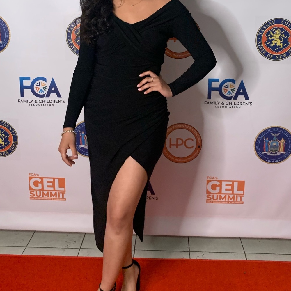 Black Off the shoulder Slit Midi Dress